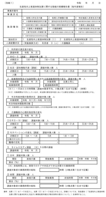 生産性向上推進体制加算に関する取組の実績報告書（毎年度報告）別紙1