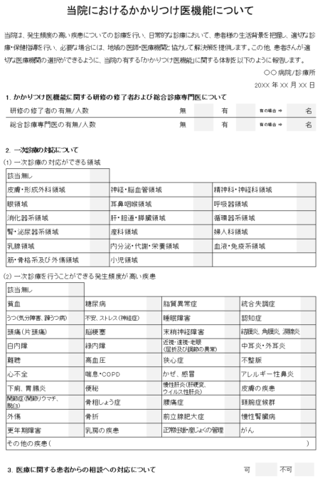かかりつけ医機能 院内掲示 ひな形様式フォーマット
